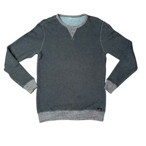 Faherty Mens Textured Waffle Knit Crewneck Sweatshirt Grey Blue Medium